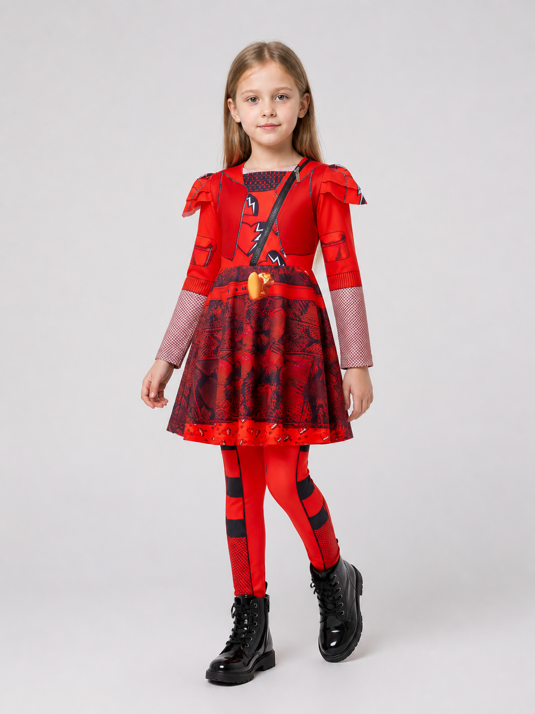 Children's cosplay set: red dress and leggings