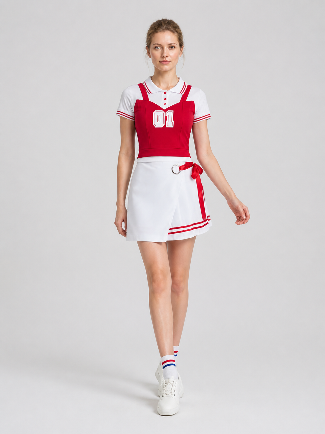 Red and White Cheerleading Costume, Shirt and Skirt Costumes detail 2