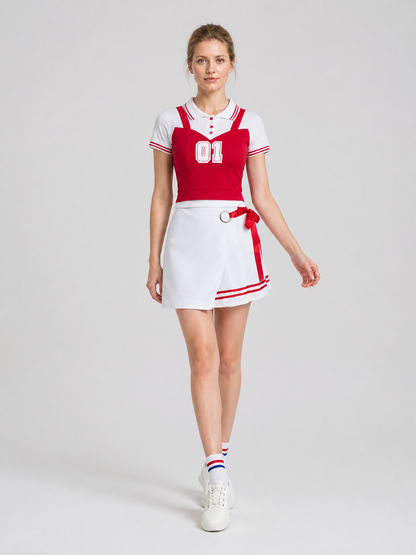 Red and White Cheerleading Costume, Shirt and Skirt Costumes detail 2