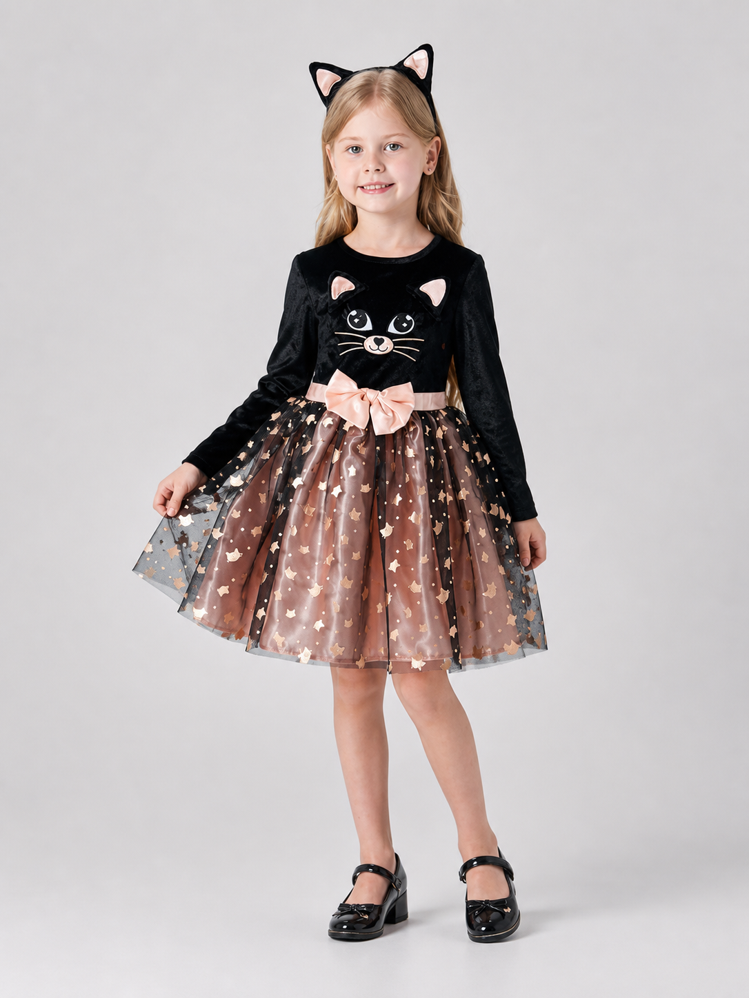 Carnival Dress with Cat Print and Full Skirt Costume Dresses detail 2
