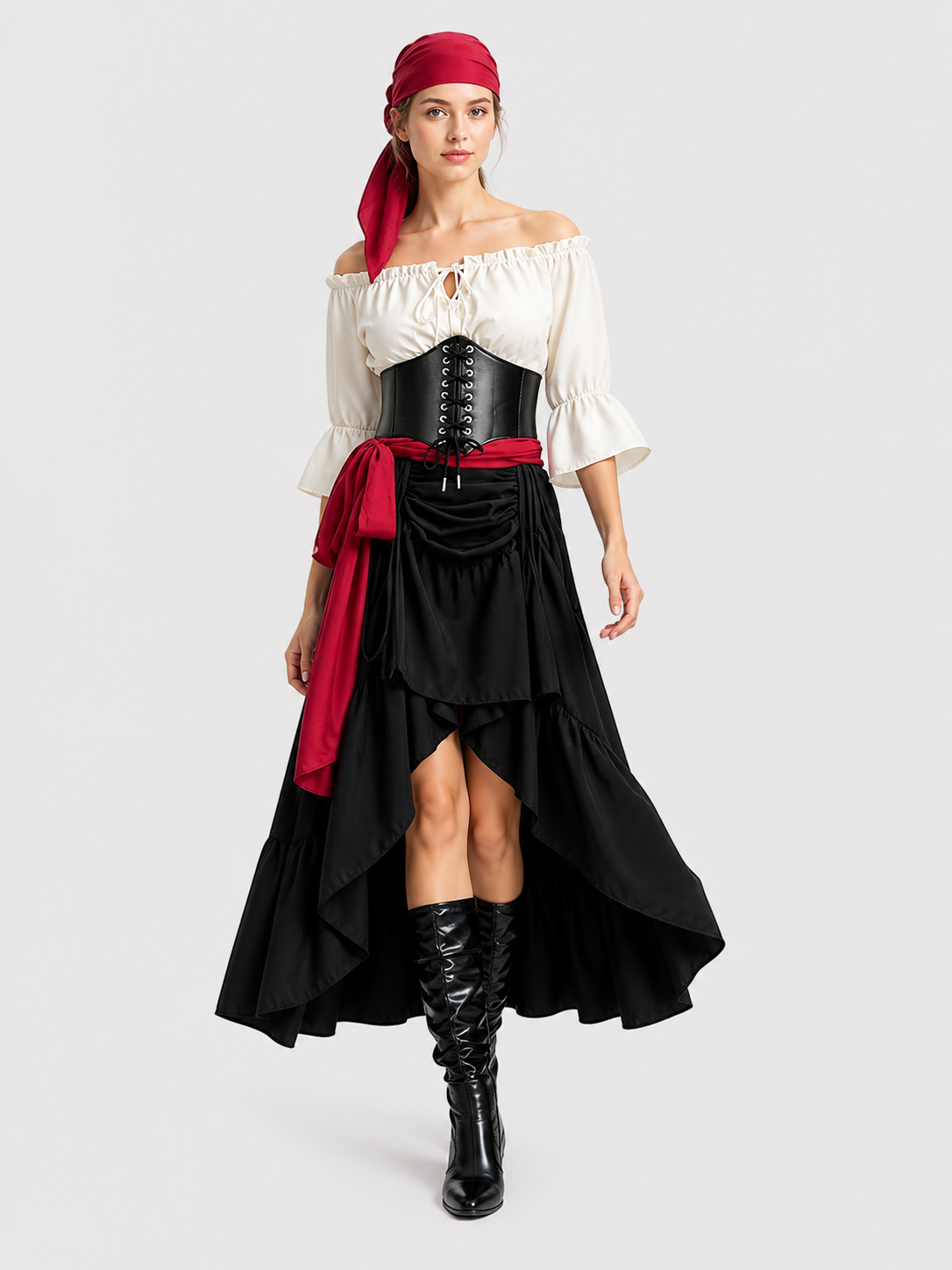 Halloween Pirate Costume: Corset, Blouse, and Skirt