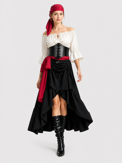 Halloween Pirate Costume: Corset, Blouse, and Skirt