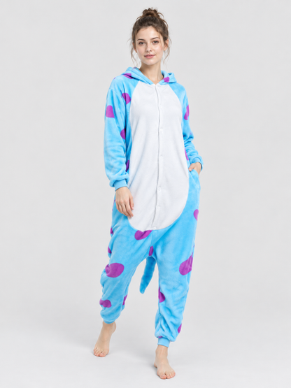Blue Kigurumi Jumpsuit with White Insert and Spots