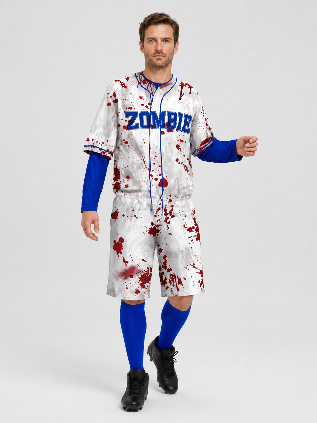 Zombie Costume: T-Shirt and Shorts with Blood, Blue Accents, S-XXL Costumes detail 2