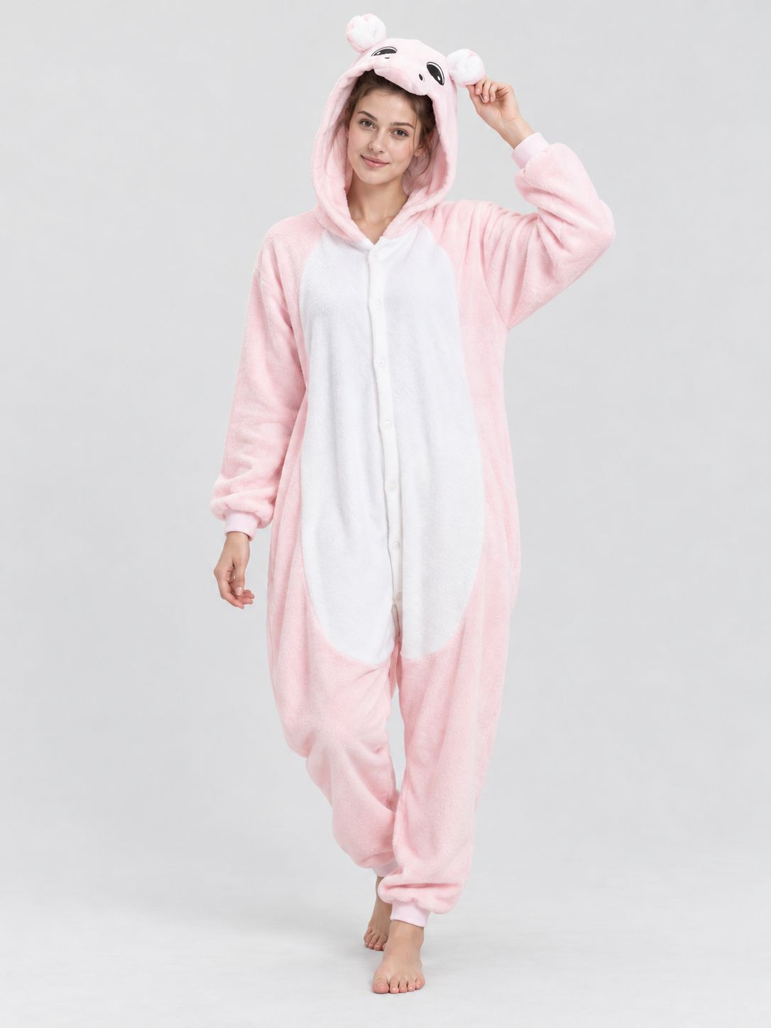 Flannel Pajama Jumpsuit with Hood and Ears