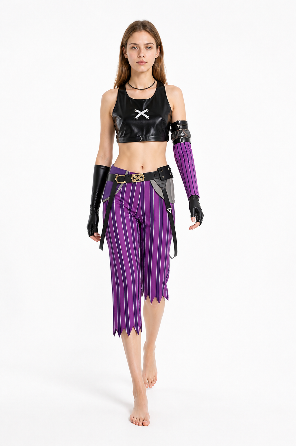 Jinx Cosplay Costume with Striped Pants and Top Costumes detail 2