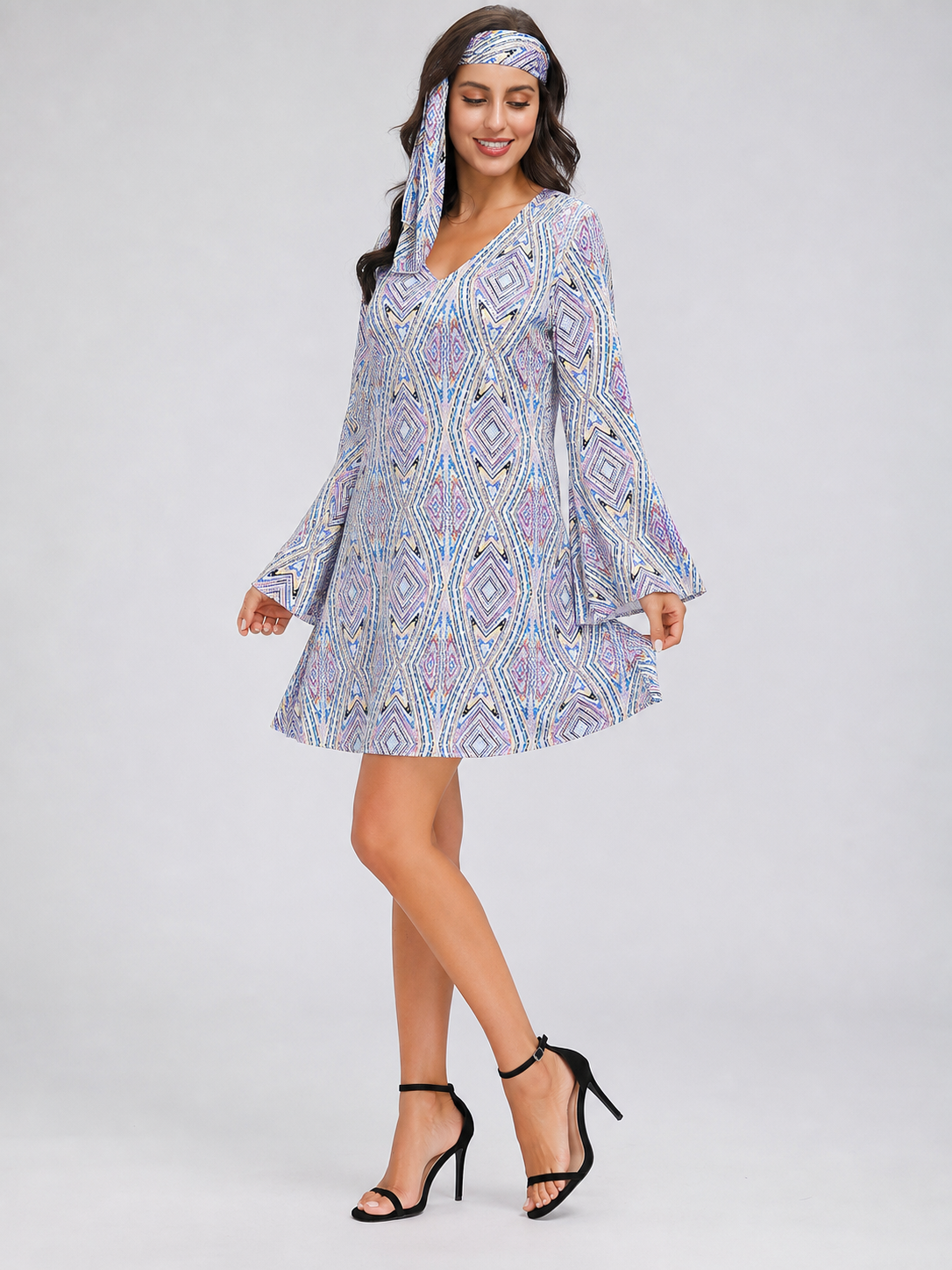 Retro 1970s Dress with Geometric Print Costume Dresses detail