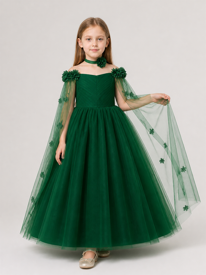 Dark Green Princess Party Dress with Flowers Costume Dresses detail 2