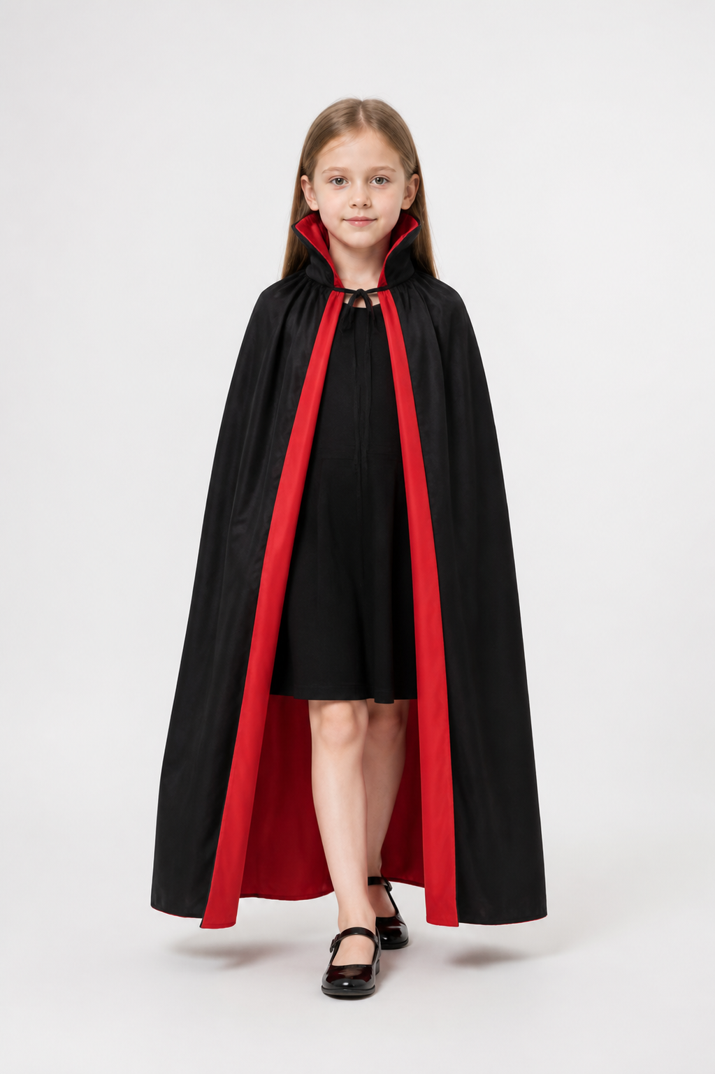 Black and Red Death Cloak with High Collar Costume Capes detail