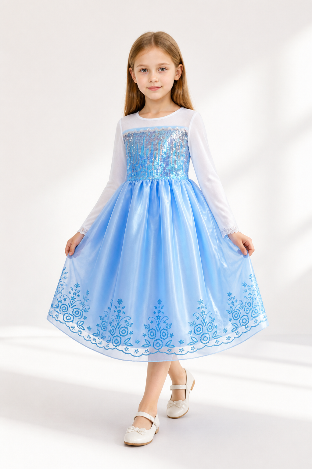 Long Princess Dress with Sequins and Floral Pattern Costume Dresses detail 2
