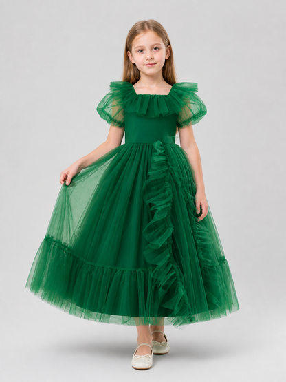 Dark Green Princess Dress for Girls with Full Skirt Costume Dresses detail 2