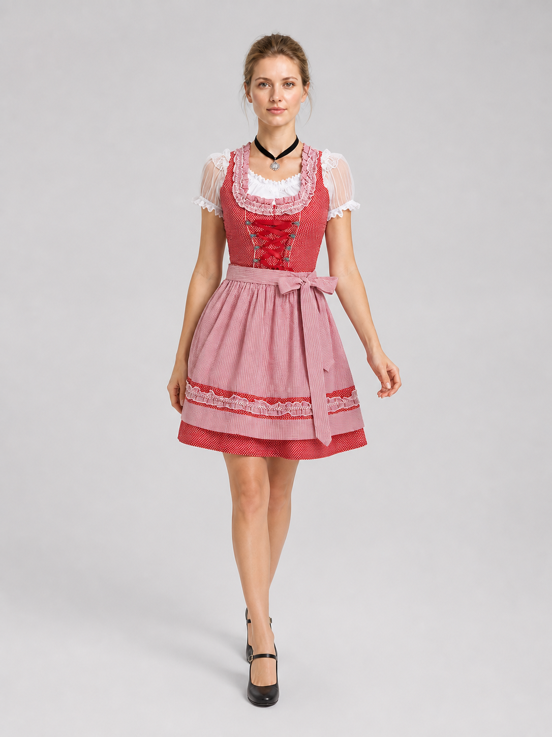 Bavarian Oktoberfest Dress Costume, Red and Pink Costume Dresses detail 2