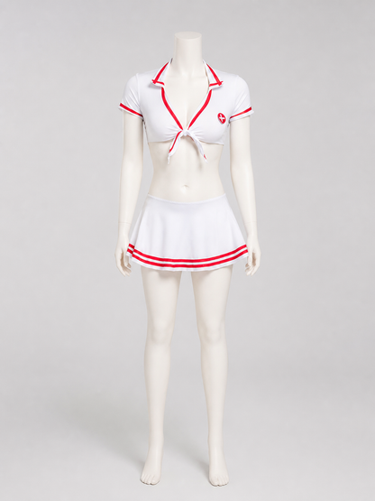 Nurse Costume: White Uniform, Skirt, Red Trim Costumes detail 2