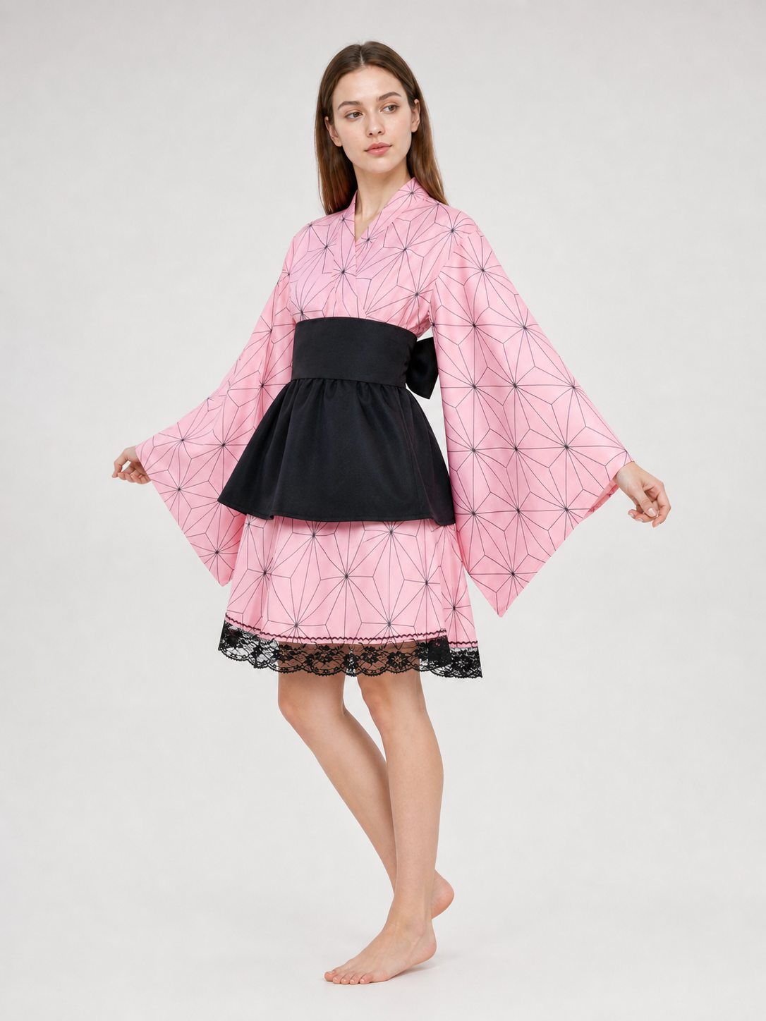 Kimono-Style Cosplay Dress with Lace Trim