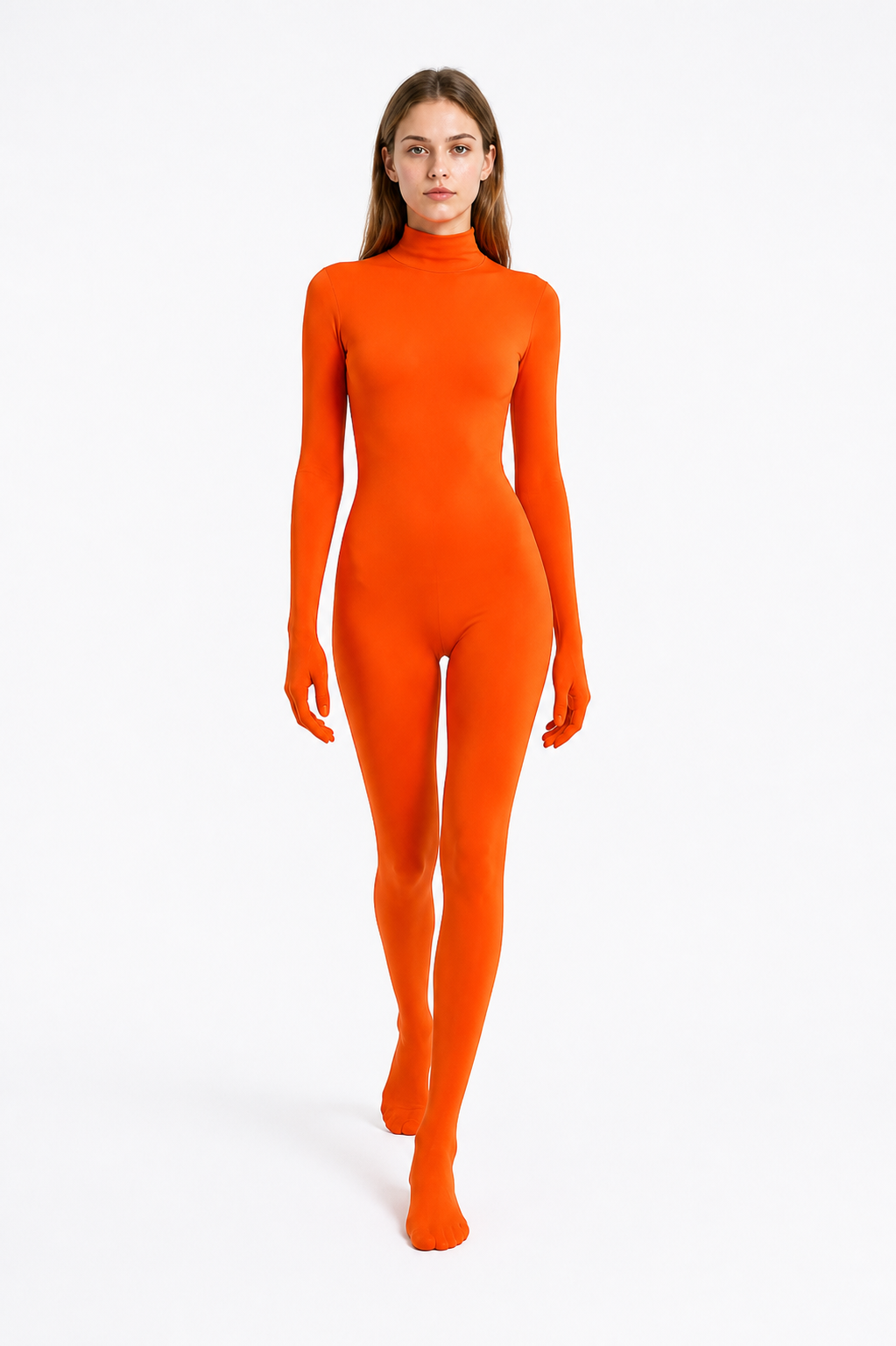 Orange Zentai Jumpsuit with Covered Hands and Feet product detail 2