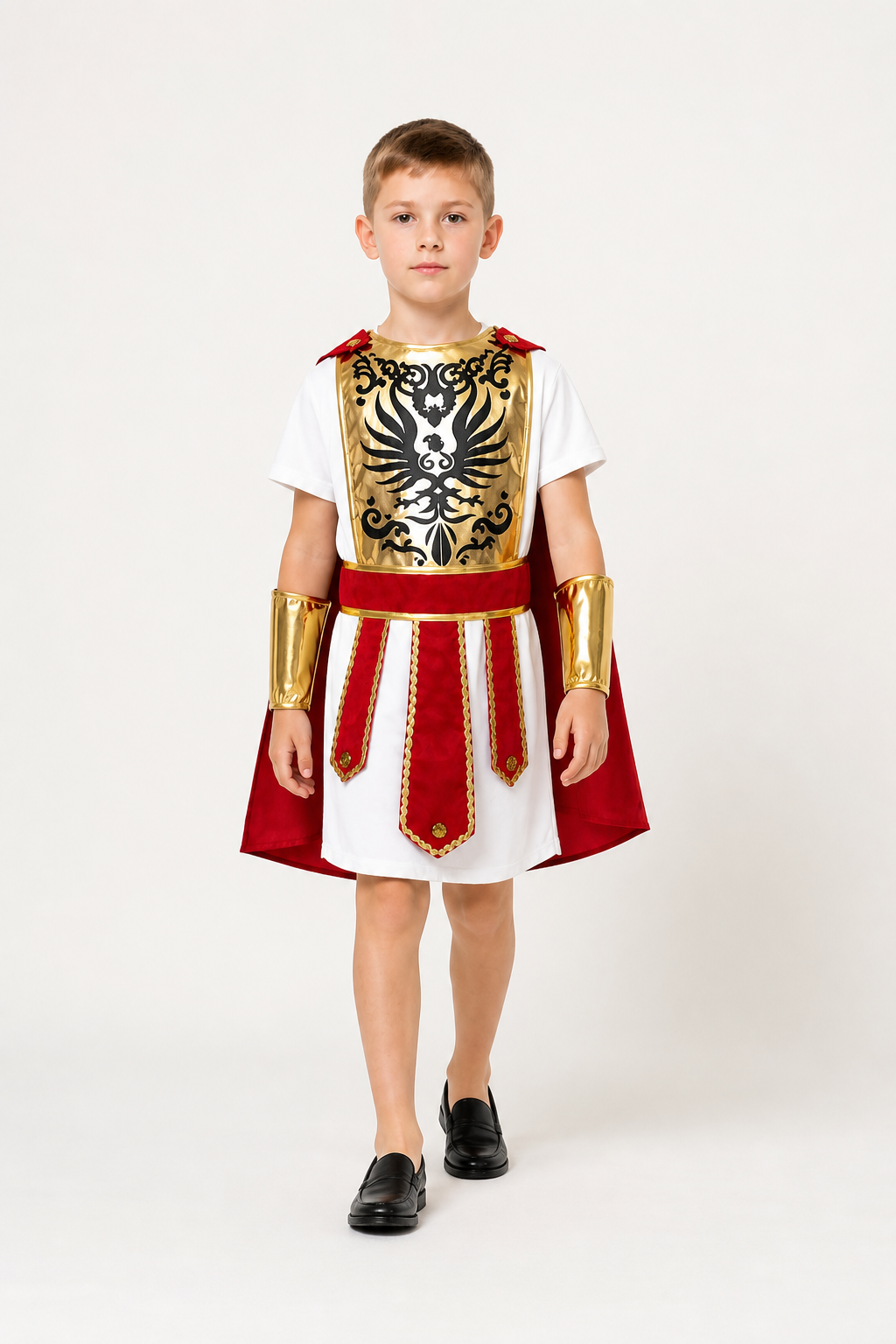 Roman Warrior Costume with Cape and Breastplate on-model alternate view