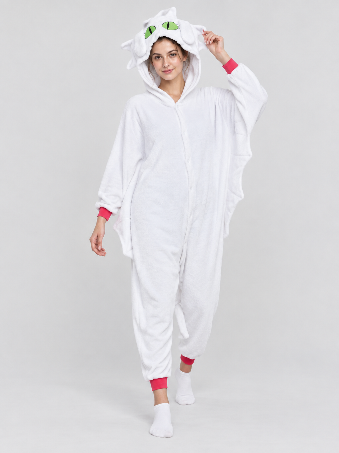 White Kigurumi Pajama with Hood, Ears, and Tail
