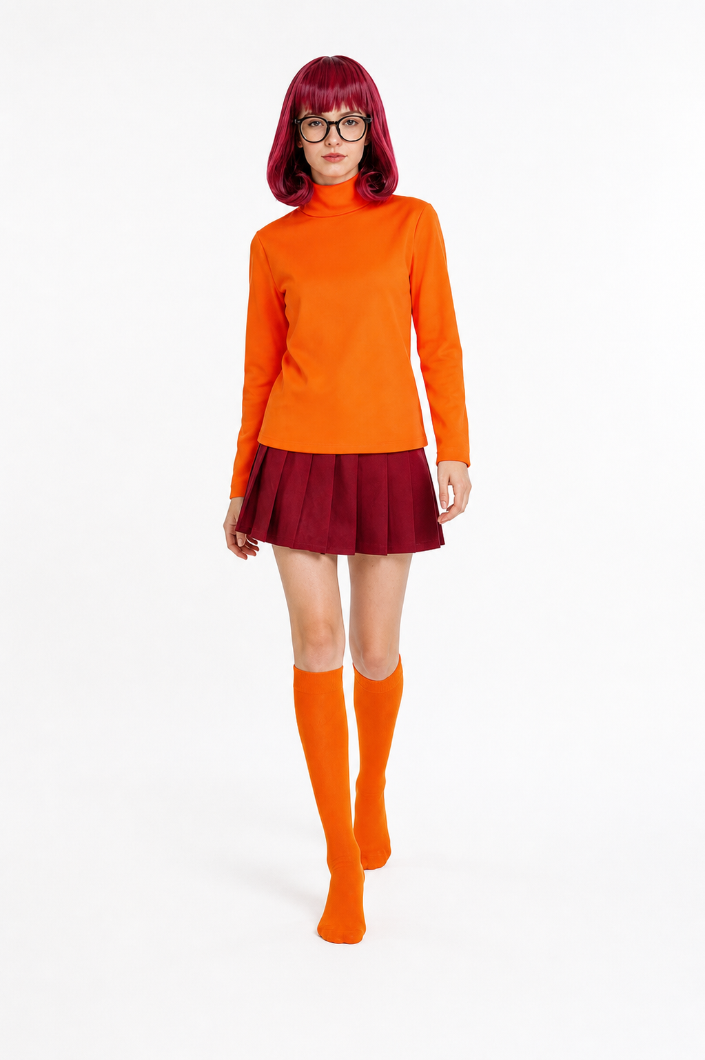 Velma Cosplay Costume: Skirt, Knee-High Socks, Wig, and Glasses Costume Wigs detail 2