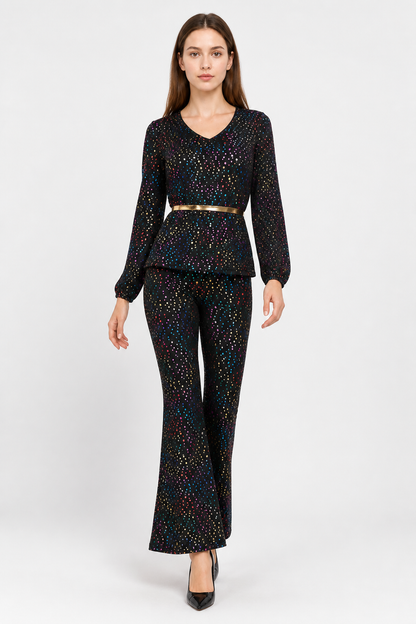 Sequined Jumpsuit with Flared Legs and a V-Neck product detail 2