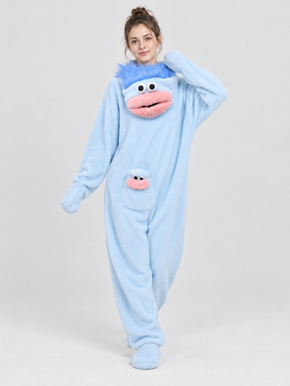 Fleece Pajama Jumpsuit with Cartoon Face