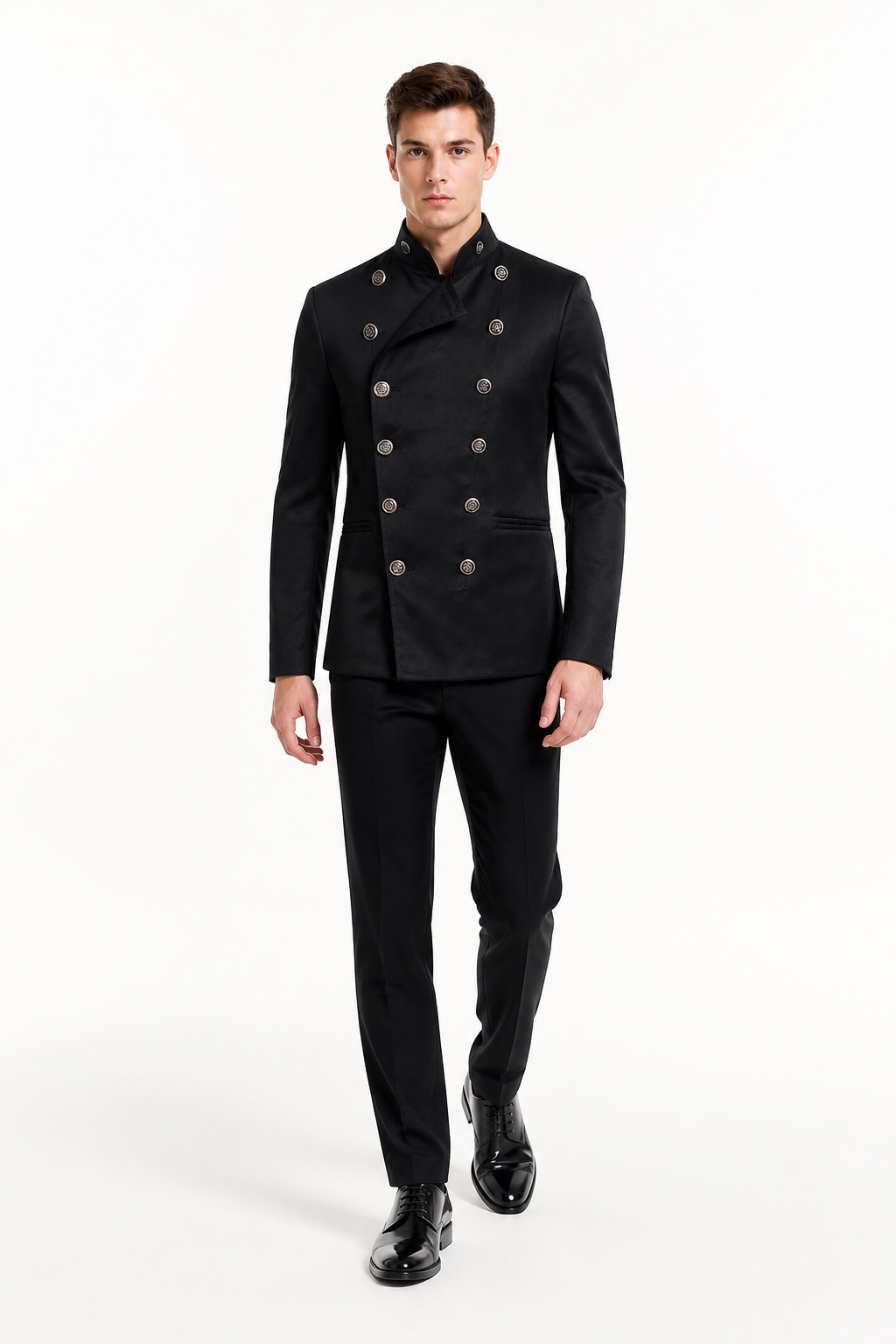 Black Double-Breasted Jacket with a High Collar product detail 2
