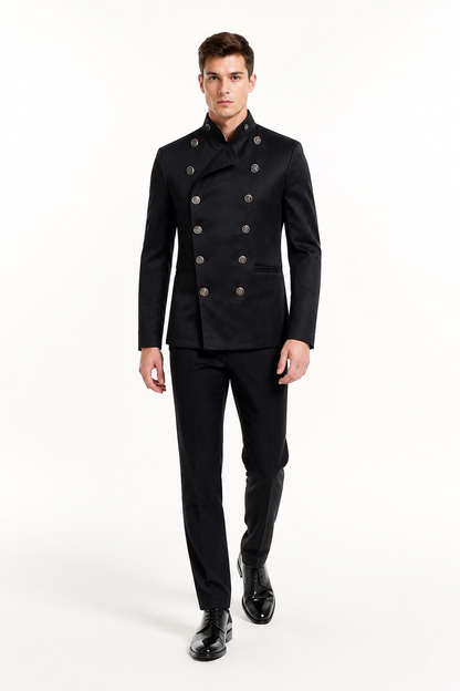 Black Double-Breasted Jacket with a High Collar product detail 2
