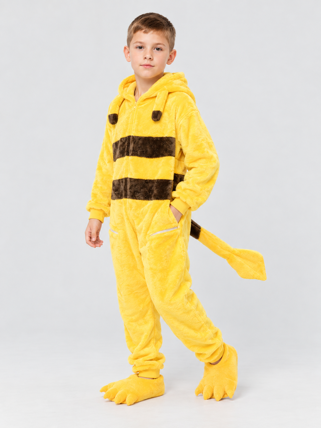 Kids' Hooded Jumpsuit Pajama with Tail, Yellow