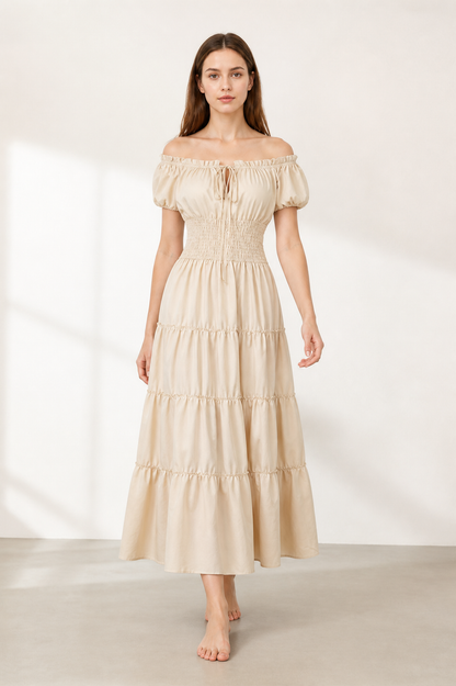 Long Milk-White Dress with Tiered Skirt Costume Dresses detail 2