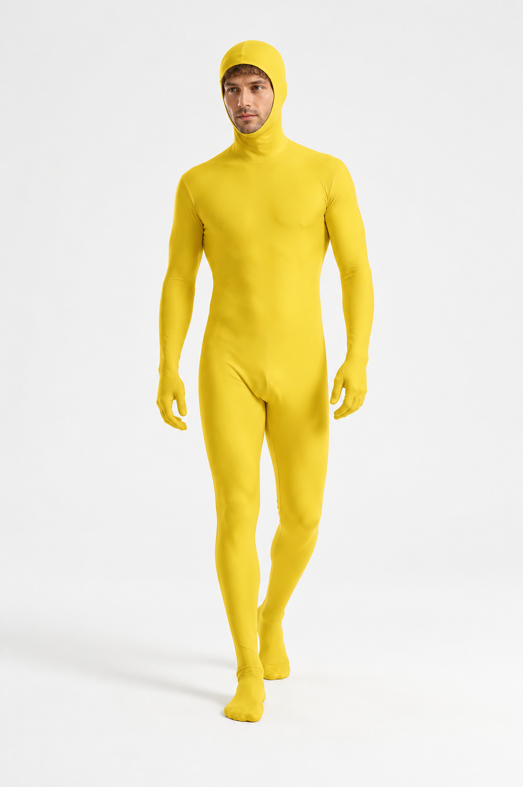 Yellow zentai jumpsuit with hood and gloves product detail 2