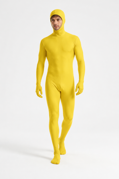 Yellow zentai jumpsuit with hood and gloves product detail 2