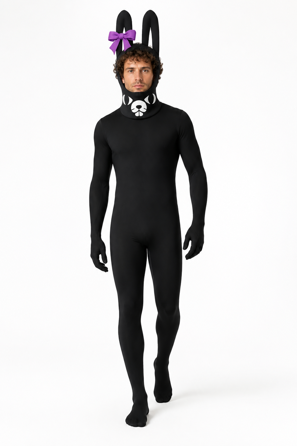 Black Rabbit Bodysuit with Long Ears and Bow Costume Accessories detail 2