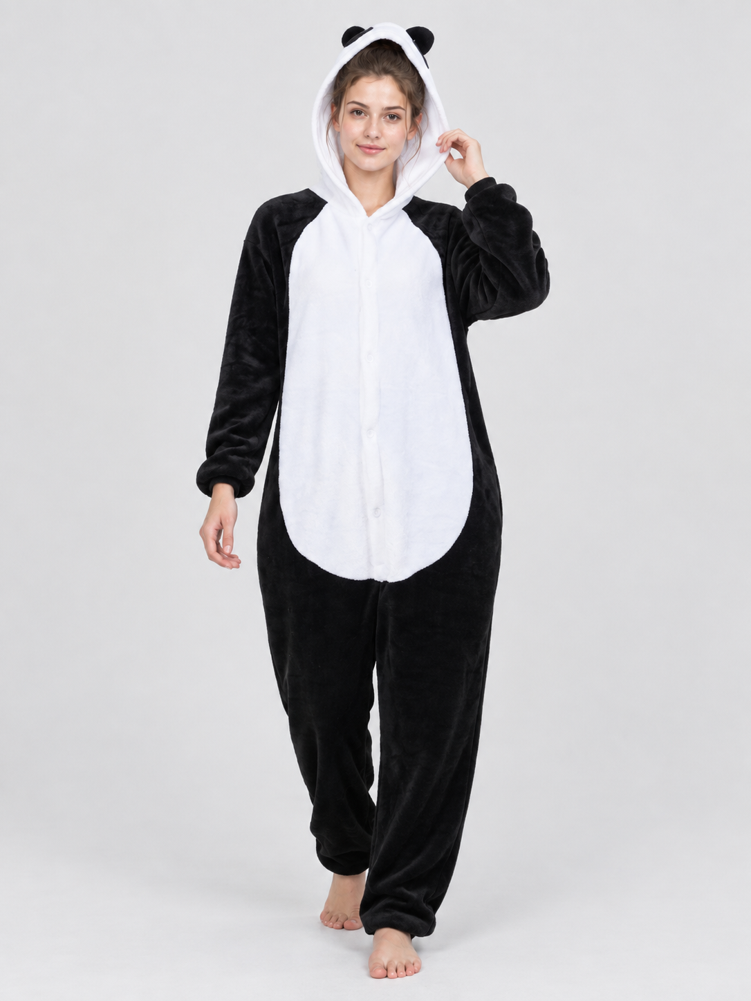 Cartoon Black and White Hooded Pajama Jumpsuit