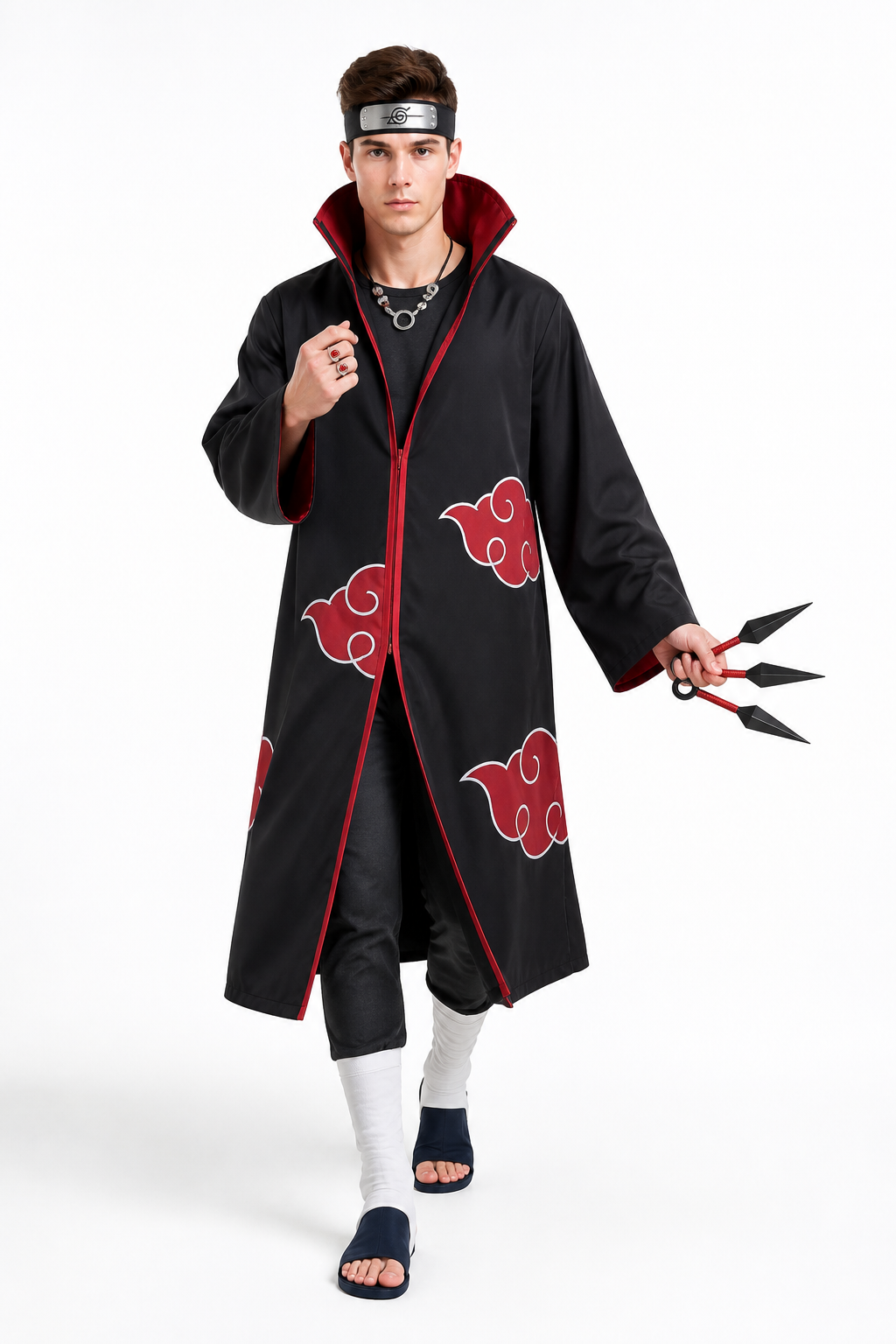 Kakashi Cosplay Costume with Akatsuki Cloak and Accessories Costume Capes detail 2