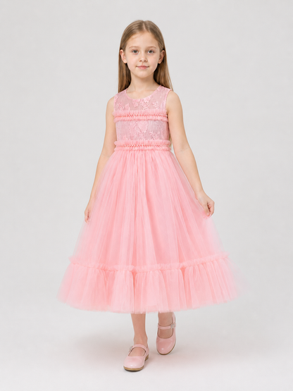 Long Pink Lace Princess Dress for Girls Costume Dresses detail 2
