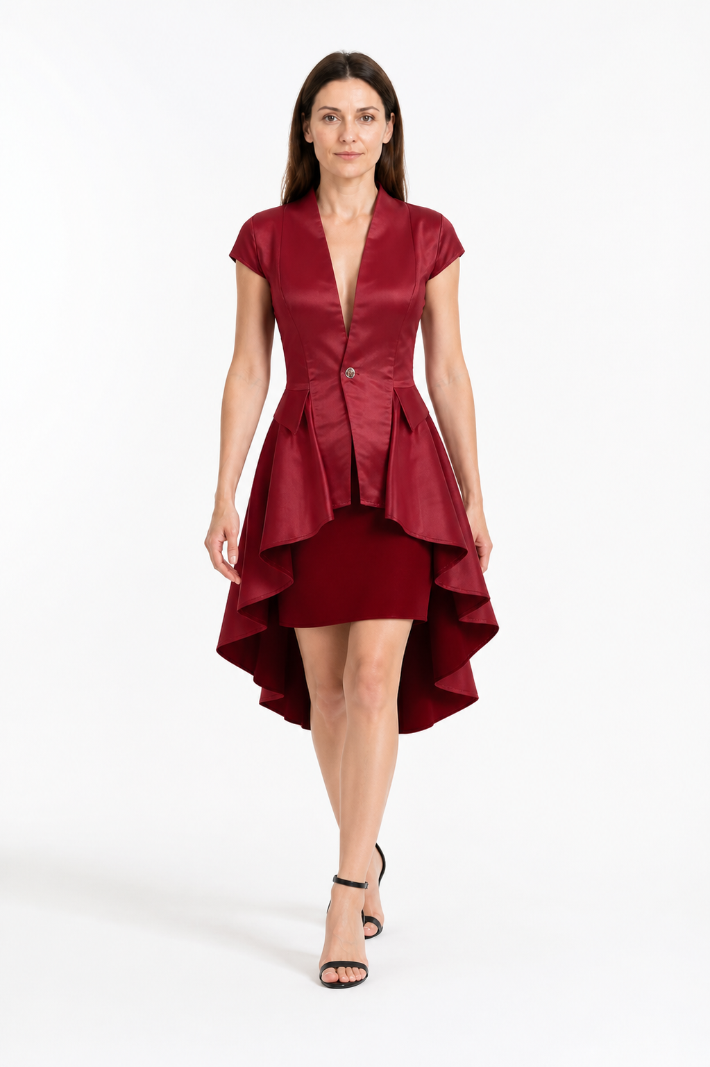 Burgundy tailcoat with tails and short sleeves product detail 2