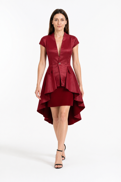 Burgundy tailcoat with tails and short sleeves product detail 2