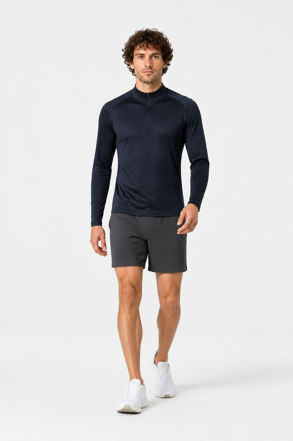 Fitted Dark Navy Half-Zip Jacket with Stand Collar product detail 2