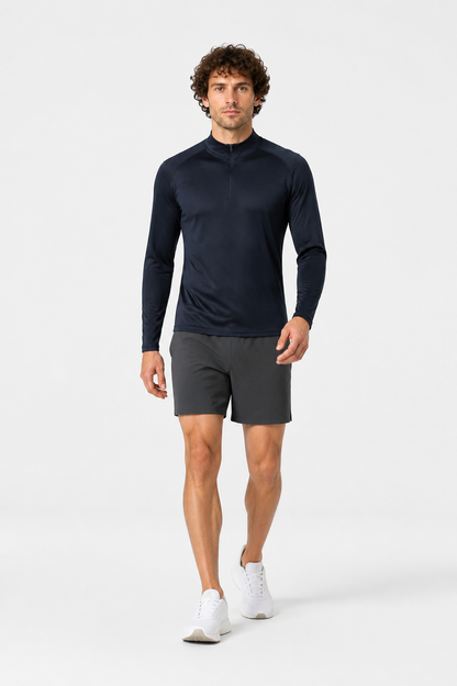Fitted Dark Navy Half-Zip Jacket with Stand Collar product detail 2