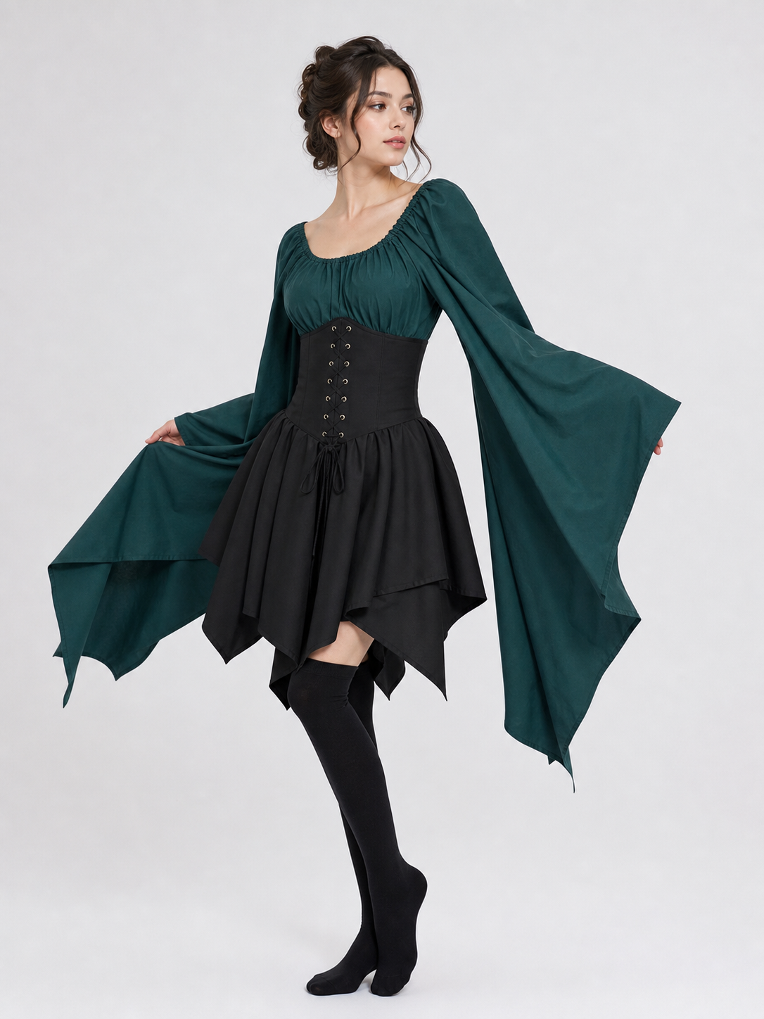 Witch Costume with Corset, Mask, Necklace, and Stockings