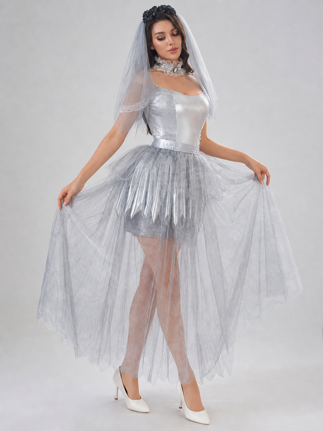 Halloween Cosplay Dress with a Ripped Skirt