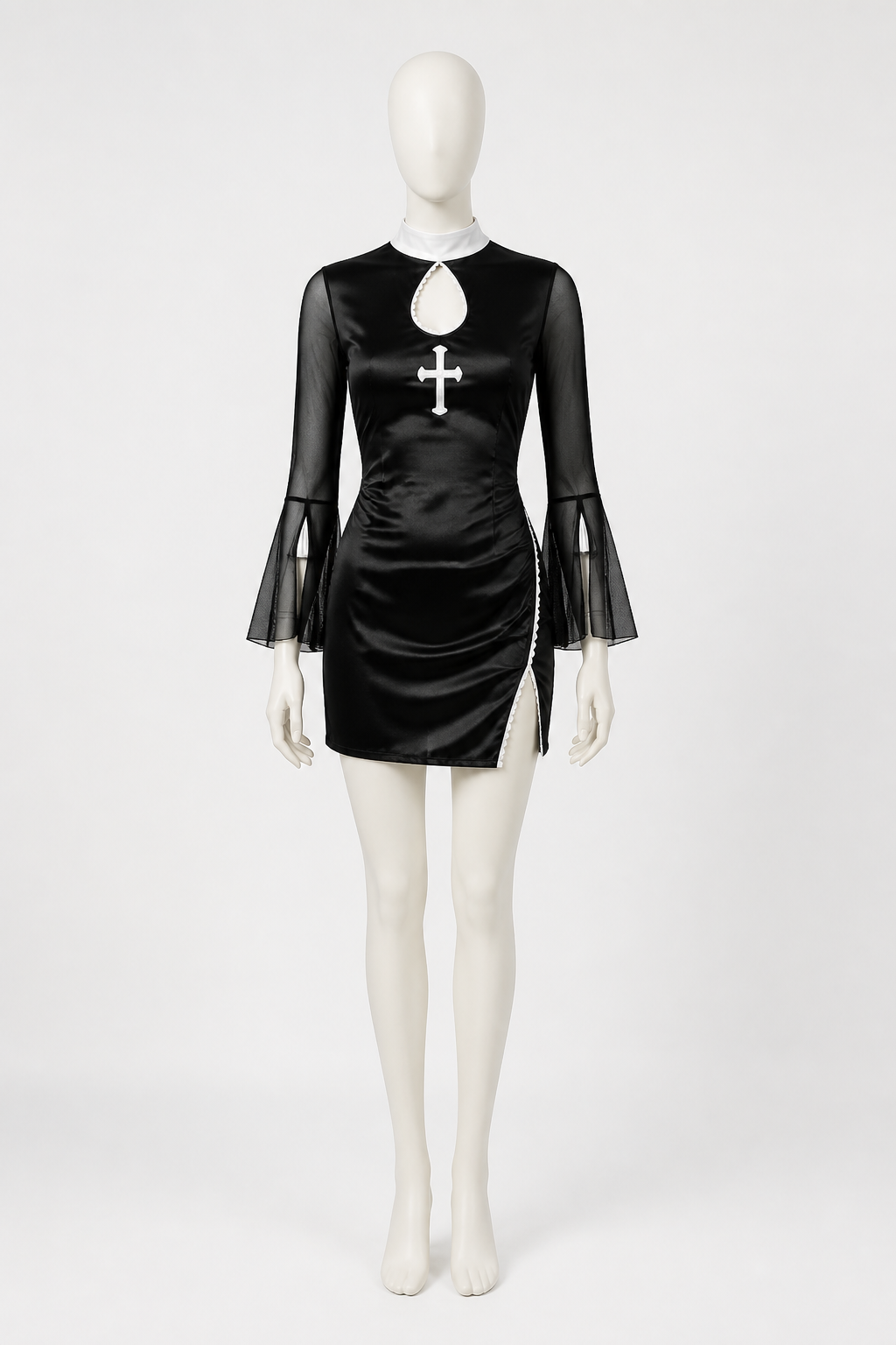 Black Nun Costume Dress with White Cross and Lace Costume Dresses detail 2