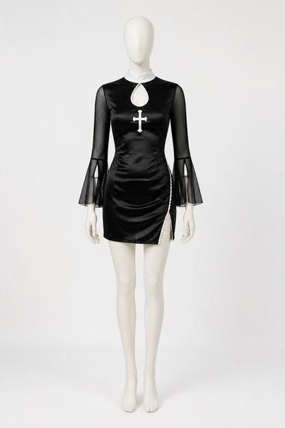 Black Nun Costume Dress with White Cross and Lace Costume Dresses detail 2