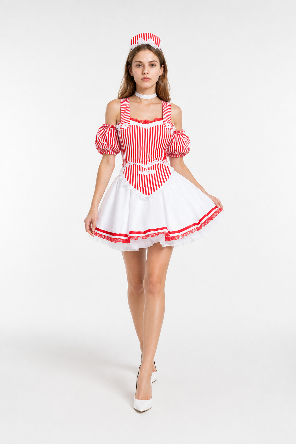 Red and White Striped Dress with a Full Skirt Costume Dresses detail 2
