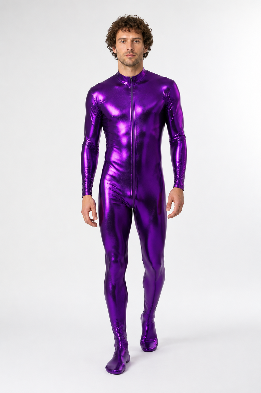 Purple Jumpsuit with Zipper and Closed Feet product detail 2