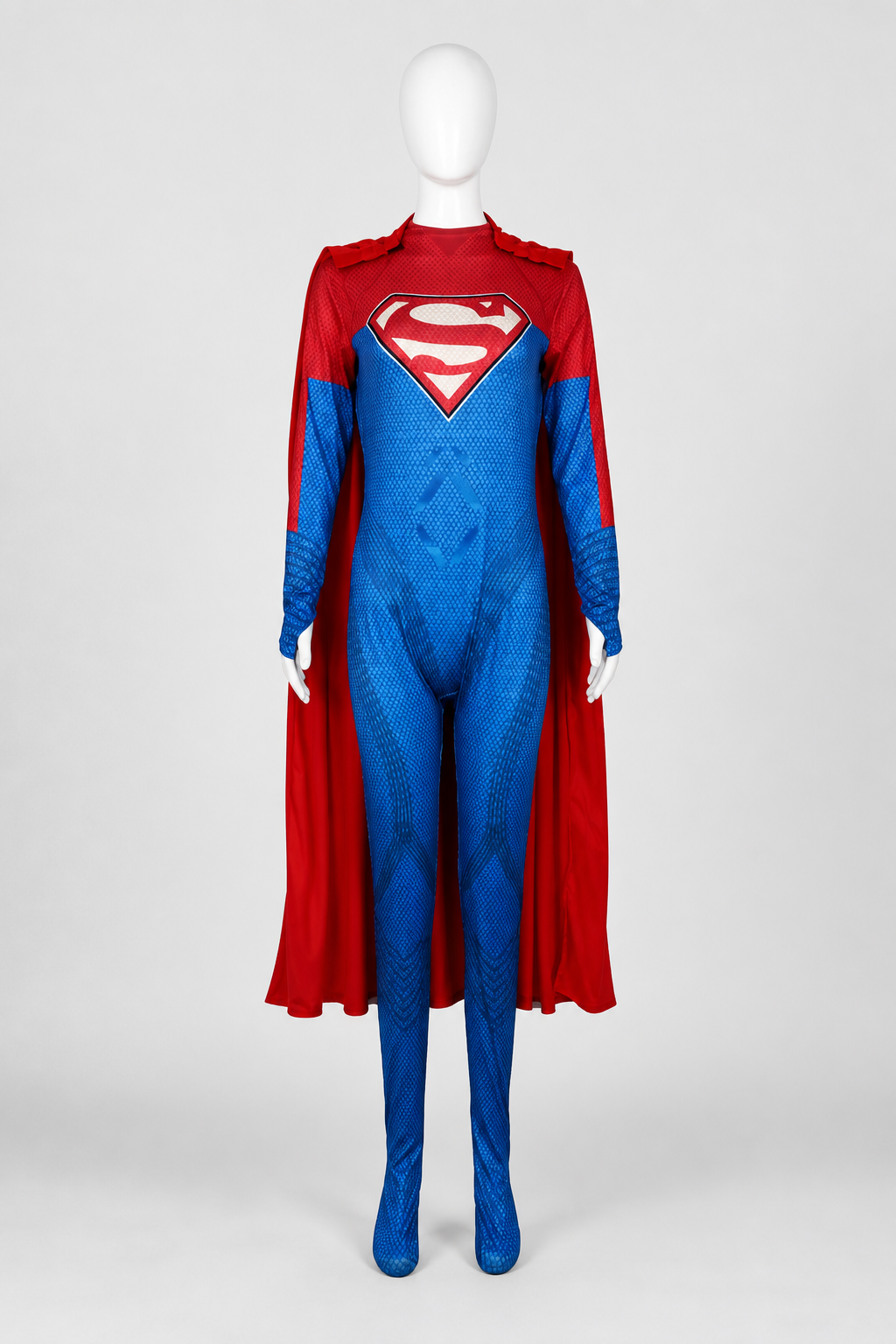 Red and Blue Cosplay Jumpsuit with Cape Costume Capes detail 2