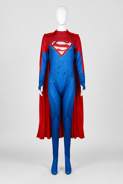 Red and Blue Cosplay Jumpsuit with Cape Costume Capes detail 2