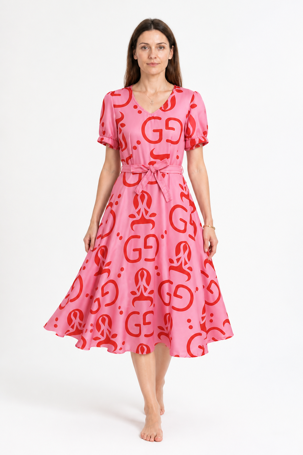 Red Pattern Dress with Belt for Zootopia Cosplay Costume Dresses detail