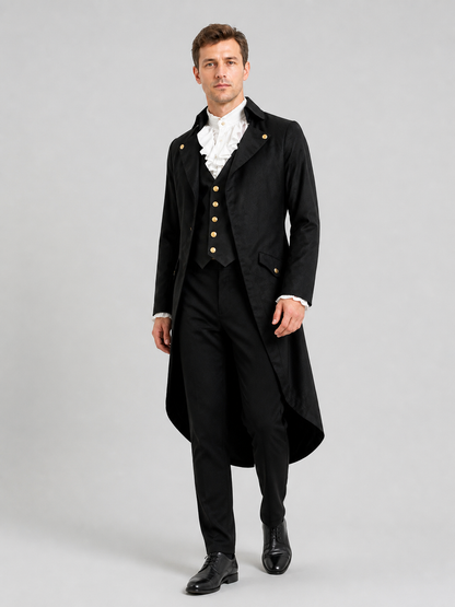 Black elongated tailcoat in Gothic style with lapels product detail 2