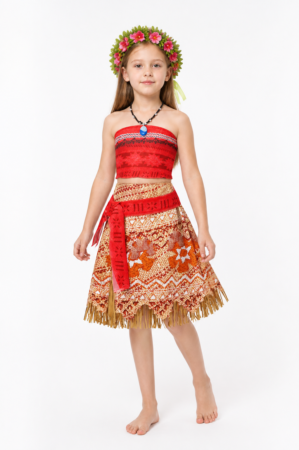 Moana Costume for Girls with Fringe and Leaf Wreath Costumes detail 2