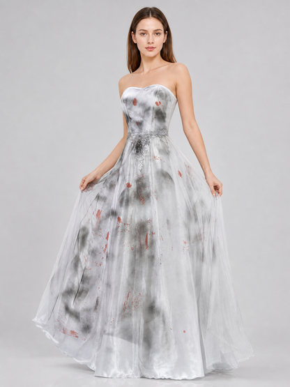 Striking Gothic Halloween costume with a veil, designed in a dark bride style.
